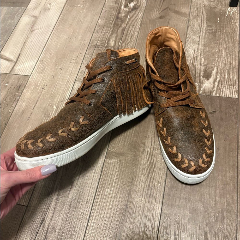 Agave Sky Brown Fringe High-Top Sneakers View 2